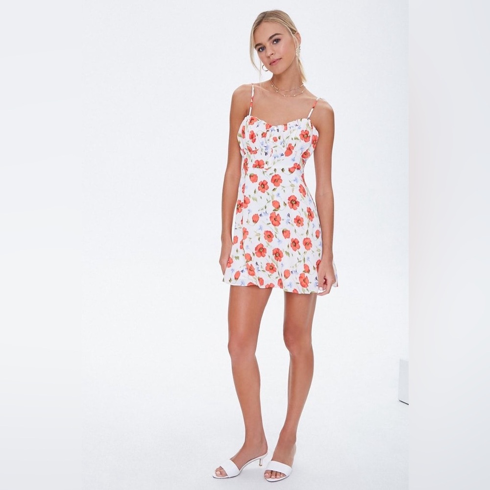 Forever21 Floral Mini Dress in Red and White